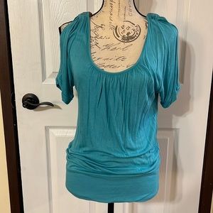 Pleated cold shoulder top